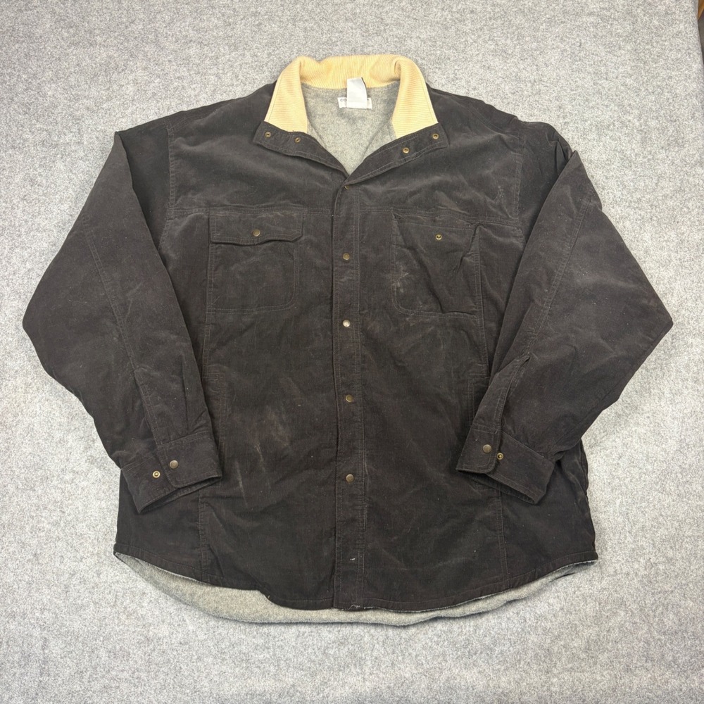 Covington Mens XL Corduroy Shirt Jacket Black Fleece Lined Snap Front Workwear